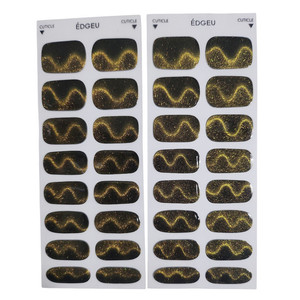 Directement de Corée # Autocollant pour ongles semi-durci Wave Gold, autocollant magnétique pour ongles en gel effet volume, autocollant pour ongles en gel souple imperméable style coréen - Product Image 4