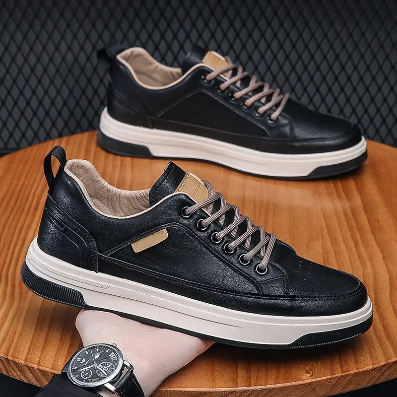 Siyah moda özelleştirme erkek Lace Up hakiki deri kaykay ayakkabı lüks rahat ayakkabılar Sneakers