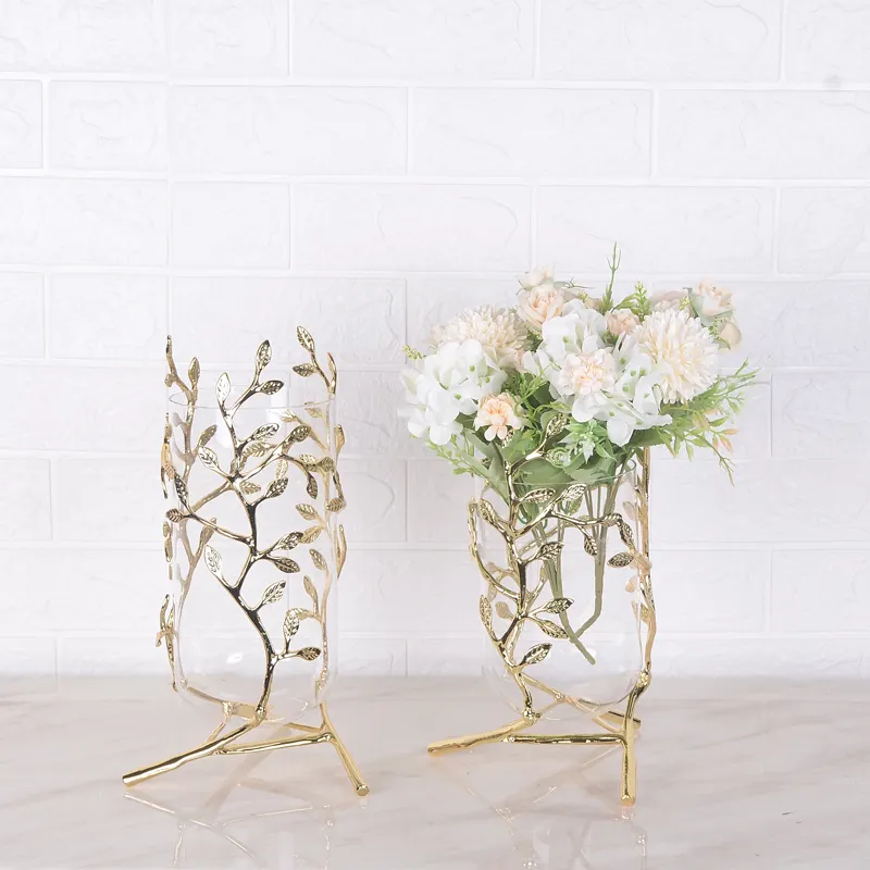 HOME DECORATIVE ACCENTS GLASS VASE WITH ALLOY STAND LUXURY HOME DECOR