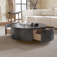 Voxhome Table basse ronde à texture marbrée pour rangement de matériel Design de salon Bureau pour café Ensemble de table basse ronde pour livre