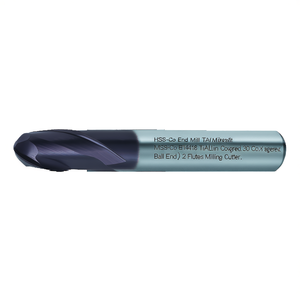 Fraise à queue HSS-Co TA1418 avec revêtement TiAlN, hélice à 30 degrés, bout sphérique, 2 dents - Product Image 2