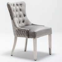 Heurtoir de lion en velours personnalisé, chaises de salle à manger avant tuftées à dos matelassé, chaise de salle à manger à pied en chrome français
