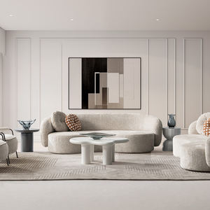 Juego de sofá Chesterfield de lujo europeo moderno, terciopelo con mechones en la nube, Villa larga de madera, sala de estar, apartamento, tela - Product Image 1