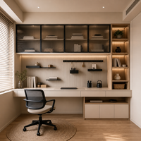 Meuble de rangement de bureau moderne en bois grainé, gain de place, avec bureau intégré et bibliothèque pour bureau à domicile, salon, écologique