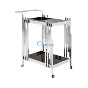 Chariot de bar de service en verre personnalisé 2025 de luxe moderne et durable en acier inoxydable pour la cuisine et le salon - Product Image 6