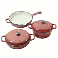 Ensemble de 3 ustensiles de cuisson antiadhésifs, compatibles four, en émail, comprenant une poêle, une casserole et une marmite, pour cuisinière à induction et gaz, en fonte