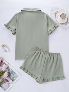 Conjunto de Pijama de Satén Suave, Corto e Informal, para Mujer, con Volantes, para Verano - Product Image 5
