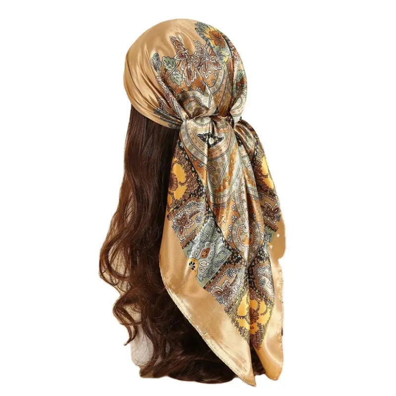 2024 New Fashion Women's Multicolored Paisley Cashew Printed satin Bandana Style Headcards For Travel/party square scarf