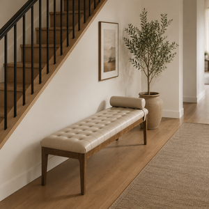 <span class=keywords><strong>Banc</strong></span> d'appoint <span class=keywords><strong>de</strong></span> luxe en cuir nano taupe avec design capitonné, 66 pouces, pour bout <span class=keywords><strong>de</strong></span> lit, avec pieds en bois massif, pour entrée et couloir - Product Image 2