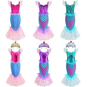Disfraz de Ariel para Niñas, Estilo Nuevo, Vestido de Sirena con Mangas de Volantes, para Halloween, Disfraz de Fantasía - Product Image 1
