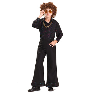 Conjunto de Disfraz Disco para Niños de los 70 y 80, Pantalones para Actuaciones en Escenario, Traje de Cosplay Hip Hop para Niños, Negro con Detalles Brillantes - Product Image 1