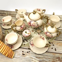 Ensemble de 15 pièces de luxe en porcelaine 1125 ml pour thé et café, avec motif floral doré, style vintage éthiopien, en céramique