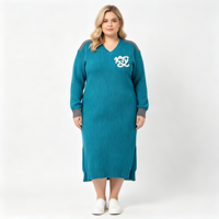 Robe longue en maille côtelée pour femme grande taille, col en V, manches longues, broderie chenille, par un fournisseur de tricots