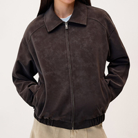 Veste d'hiver matelassée à rayures pour femme, style unique, aspect daim délavé, col à volants, coupe décontractée, vente en gros