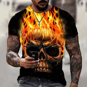 New Horror Men's T-Shirts Flame Skull Head Grim Reaper Streetwear 3D Print Summer Fashion Tops Boys Clothing