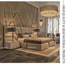 Cama doble de lujo de cuero con almacenamiento y dos mesitas de noche, conjunto de muebles de diseño italiano moderno tamaño King - Product Image 3