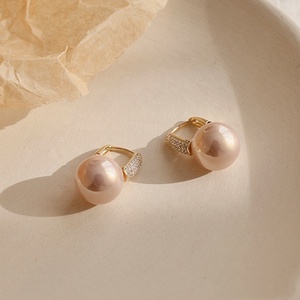 18K Brass Chất Lượng Cổ Điển Phong Cách Internet Người Nổi Tiếng Zirconia Kim Cương Thời Trang Phụ Nữ Ngọc Trai <span class=keywords><strong>Drop</strong></span> Hoop Bông Tai - Product Image 5