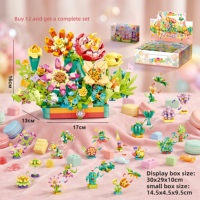 Bloques de Construcción Educativos de Plástico ABS, 12 Piezas, Diseño de Flores y Suculentas, Tema Natural, Ecológicos, para Armar, Venta al Por Mayor
