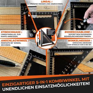 180 mm aluminium ongles coins 5-en-1 <span class=keywords><strong>menuisier</strong></span> crayon règle trou profond marquage Angle couteau ligne jauge foret pour précis - Product Image 2