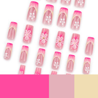 Ongles à Pression Faux en Gros pour Manucure Française Fleur 3D Tendance Tiktok, Ongles Artificiels 24 Lots