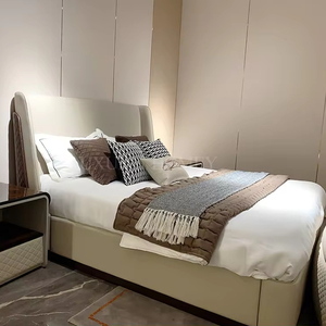 Cama king size de cuero de lujo de alta gama italiana, diseño moderno, muebles de dormitorio de madera a la moda, conjunto de <span class=keywords><strong>4</strong></span> dormitorios, casa, cama para niñas - Product Image 1