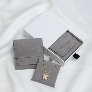 Hot Selling Grey Microfiber Custom Jewelry Package Earring <b>Bracelet</b> Necklace Pendant Portable Button Closure Modern Jewelry Bags - Product Image 1