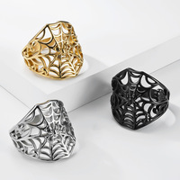 Anillo Tempusort Hipoalergénico de Acero Inoxidable con Baño de Oro de 18K, Diseño Gótico Vintage de Telaraña Hueca, Joyería de Moda para Hombre, Regalos
