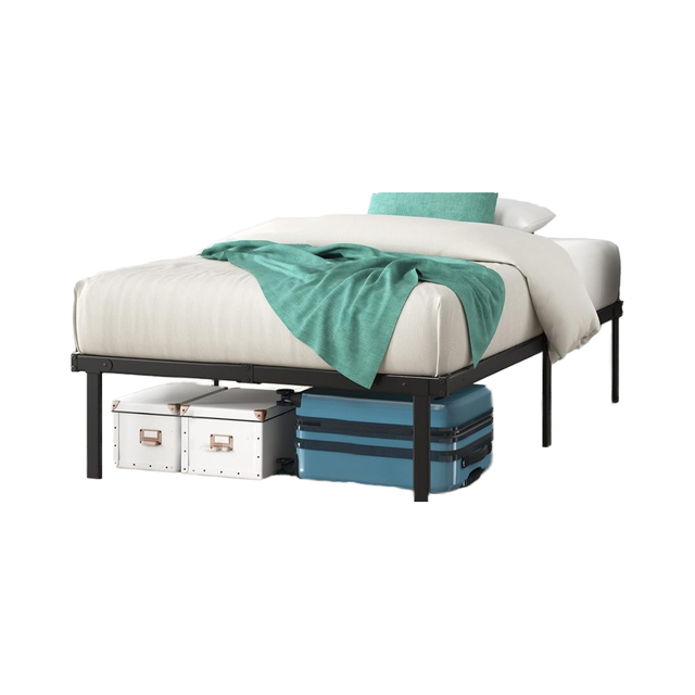 Foldable Metal Platform Bed Frame with Storage Under Bed 36 cm Height Minimalist Velvet Upholstery for Hotel School Use Black