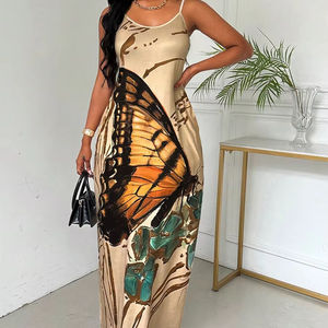 Vestidos europeos y americanos, novedad de verano 2026, falda con tirantes, estampado de mariposas, falda de una pieza - Product Image 1
