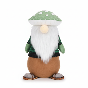 Petite poupée elfe de Noël verte unique faite à la main, mignonne, en peluche, avec chapeau en forme de champignon et des crocs de renne - Product Image 1