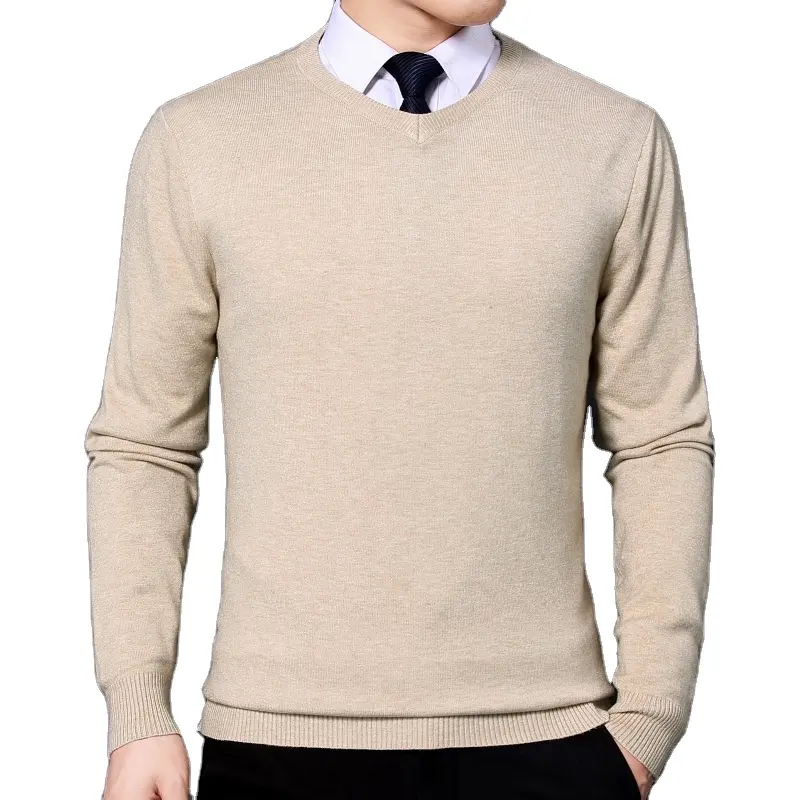 OEM V Neck Cricket Merino Wool Polo Sweater Men Pullover Cashmere Sweater For Men Custom