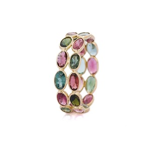 Bague ovale multi-tourmalines en or jaune 18 carats, 24 pierres, 5 carats, bijoux fins pour femme, luxe, sertissage à griffes - Product Image 3