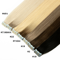 Extensions de cheveux naturels à bandes adhésives invisibles de qualité supérieure, douces, brillantes et pleines, disponibles en plusieurs couleurs et longueurs en stock.