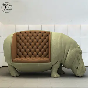 Sofá de salón de cuero PU de fibra de vidrio con forma de animal de hipopótamo para sala de estar