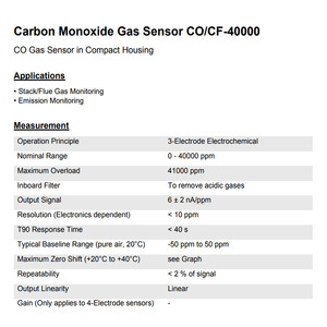Sensor de Gas Monóxido de Carbono Membrapor CO CF 40000 Electroquímico 0-40000 ppm Carcasa Compacta - Product Image 1