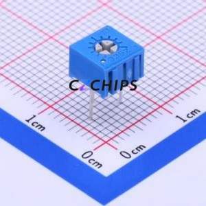 Résistance/potentiomètre réglable 3362P-1-503LF, composant traversant (THT) - 3P, 7x6,6 mm, résistance 50 kOhm, 10 %, 500 mW, 100 ppm/ ℃ - Product Image 1
