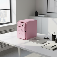 Armoire de rangement en acier à 3 tiroirs avec serrure sécurisée |   Organisateur autoportant rose moderne pour bureau, maison, chambre et cuisine