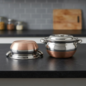 Ensemble de casseroles en acier inoxydable avec base en cuivre et couvercle, 2 pièces, compatible four, design minimaliste - Product Image 2