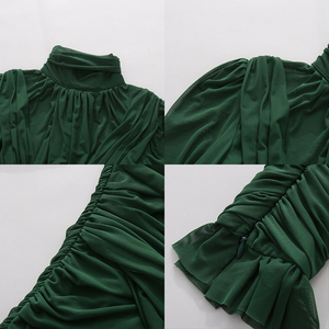 Elegante Abito <span class=keywords><strong>Lungo</strong></span> <span class=keywords><strong>Verde</strong></span> <span class=keywords><strong>con</strong></span> Drappeggio e Scollo Alto, Maniche Lunghe, Schiena in Rete Trasparente e <span class=keywords><strong>Spacco</strong></span>, <span class=keywords><strong>Vestito</strong></span> Formale da Sera per Donna - Product Image 3