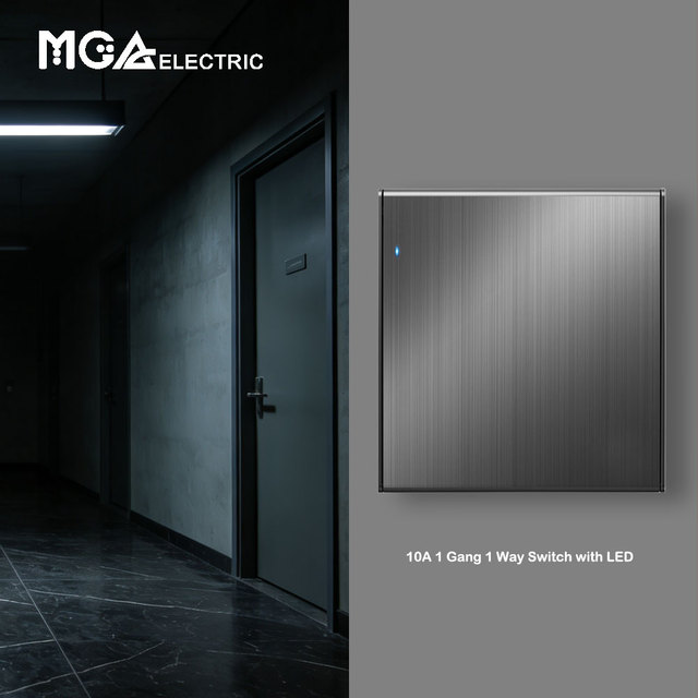 MGA Home Switches Gray 1 Gang 1 Way Big Panel 10A 250V Light Electric Wall Switch