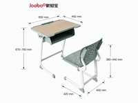Ensemble de mobilier scolaire moderne réglable en hauteur, bureau et chaise pour étudiants avec plateau en bois, pour une utilisation en classe primaire et secondaire