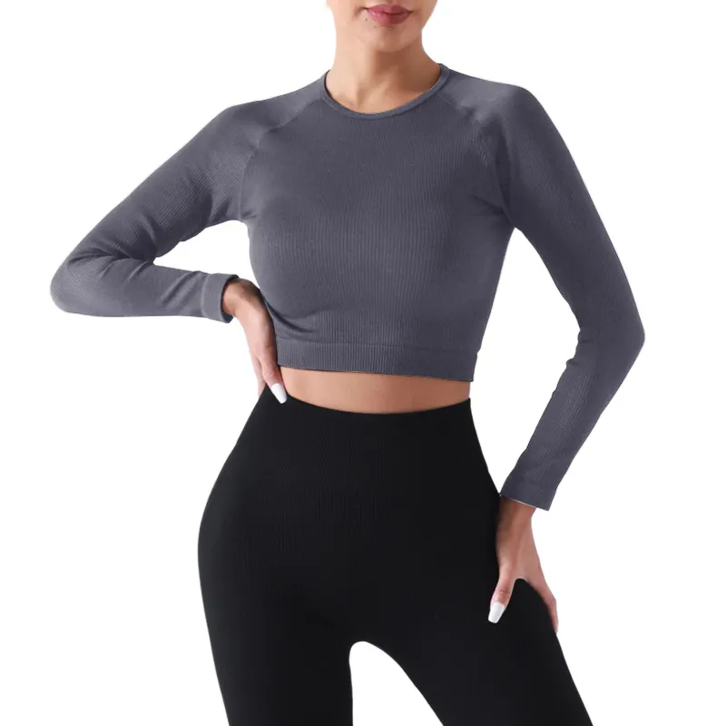 Wholesales Women's Long Sleeve Tops Slim Fit Workout Sports Tops