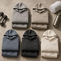 Ensemble sweat à capuche et jogging oversize en coton 380 GSM délavé aux enzymes pour homme, personnalisable OEM, sportswear britannique de luxe, gris pierre, 2 pièces, MOQ50