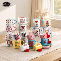 Tasse à café blanche brillante avec poignée en forme de cœur, impression cœur rouge SWT, vente en gros, personnalisable, mug en céramique pour la Saint-Valentin