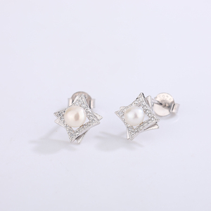 Original Design S925 <b>Silver</b> Square Freshwater Pearl <b>Stud</b> Earrings – Wholesale Fashion Jewelry for Women - Product Image 2