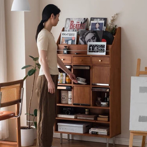 Solid Wood Nordic Bookcase Vintage Black Storage Cabinet For Home Office Study Room Minimalist Japanese Style Living Room Shelf - Product Image 3