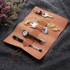 Custom Split Leather Travel Tools Watch Organizer Roll <strong>Bag</strong> <strong>Cable</strong> Management Roll up Pouch <strong>Bag</strong> - Product Image 6