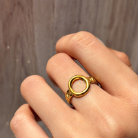 Bague ouverte en acier inoxydable plaqué or 18 carats, cercle creux, texture gaufrée, ajustable, bijou tendance
