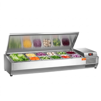Réfrigérateur de préparation de salades en acier inoxydable pour comptoir, vitrine réfrigérée pour pizzas, station de préparation de sandwichs avec couvercle, buffet de restaurant
