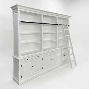 White Traditional Wood Bookcase with Cubby <b>Shelves</b> and Storage Doors for Living Room Home Furniture from Indonesia - Product Image 2